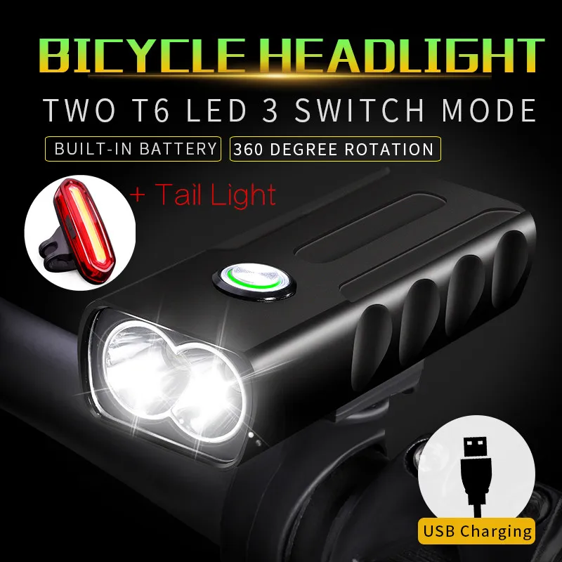 USB Rechargeable XML T6 LED Bicycle Light Bike Front Headlight /& Taillight Set*