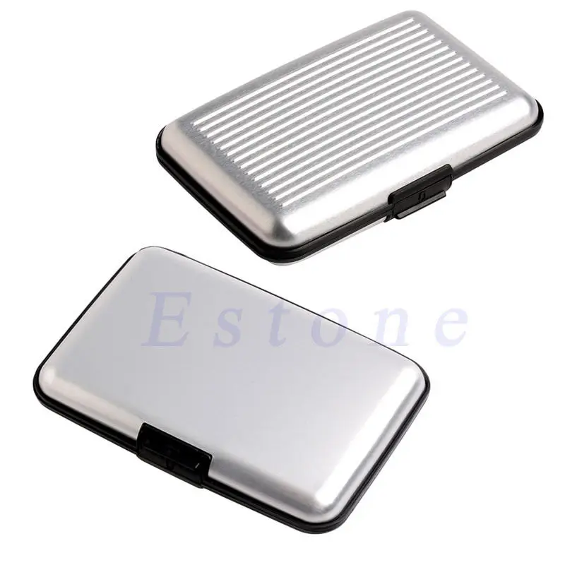 

Unisex Women Men Business Metallic Small Cute Striped Trunk Credit Card Wallet Holder Aluminum Metal Pocket Waterproof Case Box