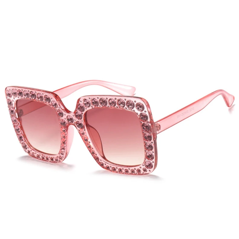 Королевские Женские квадратные солнцезащитные очки, стразы, женские, брендовые, дизайнерские, большие, Кристальные, солнцезащитные очки,, прозрачные линзы, солнцезащитные очки, ss302 - Цвет линз: C5-Pink Gradient