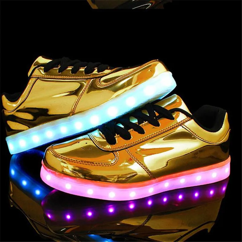 gold shoes with lights