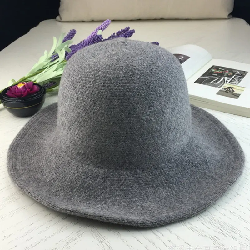 Winter Foldable Wool Bucket Hat for Women Wide Brim Fisherman Hats