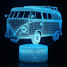 Автобус тема 3D лампа светодиодный ночник 7 цветов Изменение сенсорного настроения лампа Рождественский подарок Прямая
