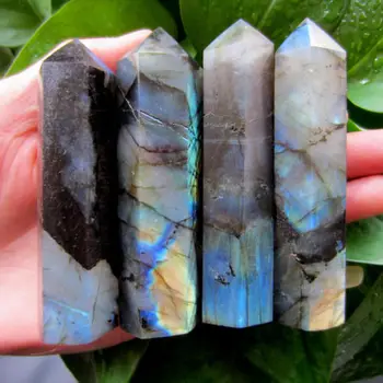 

4pcs Natural labradorite QUARTZ CRYSTAL DT WAND POINT HEALING