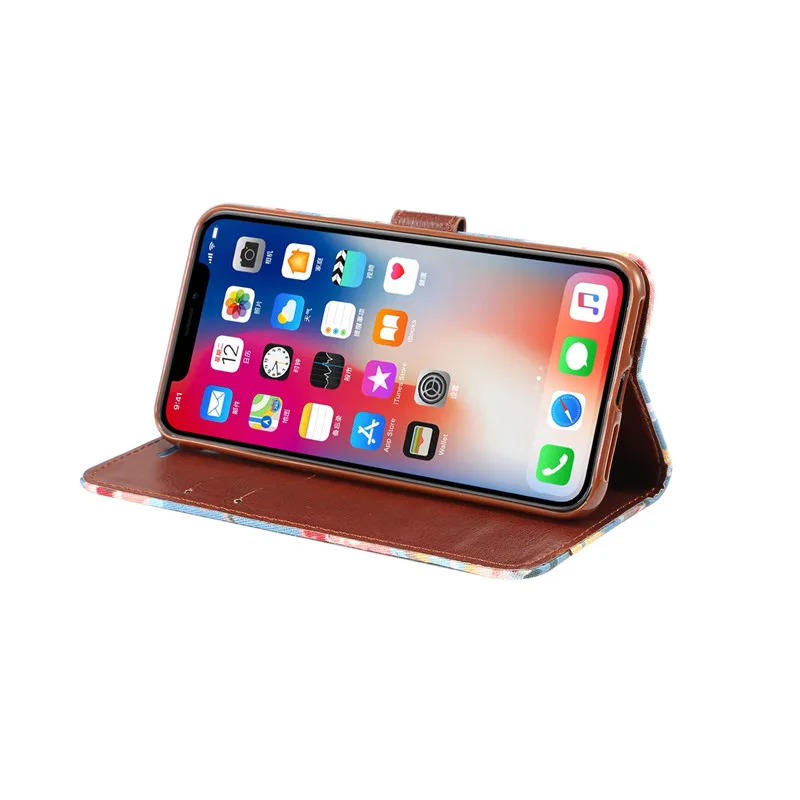 Кожаный чехол с цветочным узором для телефона iPhone XS MAX XR X 8 7 plus магнитный Бумажник