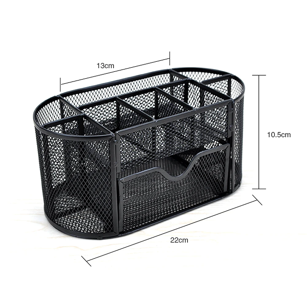 9 Storage Compartments Multi-functional Mesh Desk Organizer Pen Holder Stationery Storage Container Box Collection