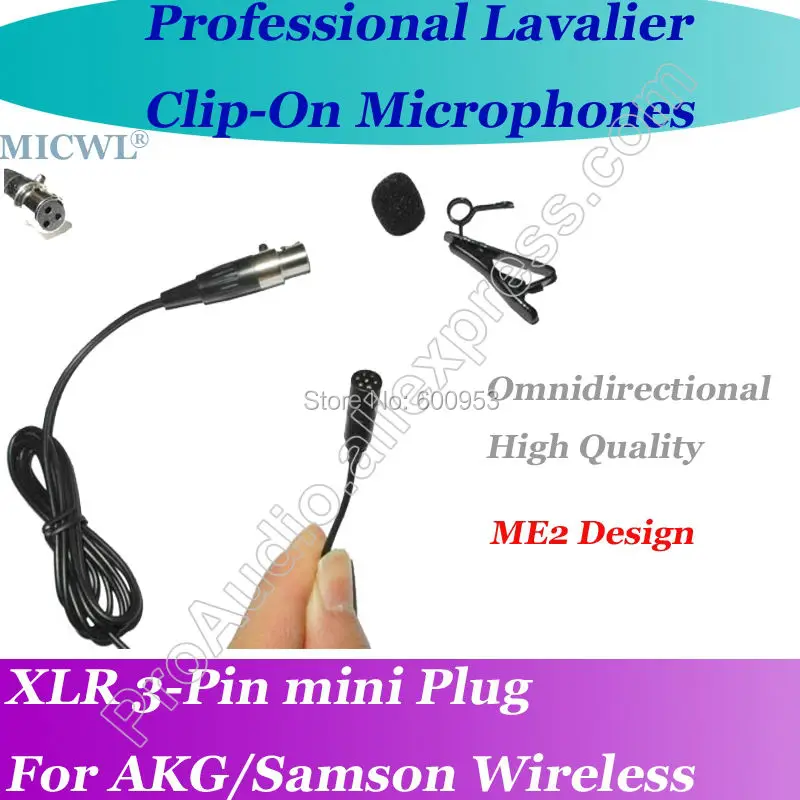 

MICWL ME2 Pro Microfone Lavalier para Lapel Microphone for AKG Samson Gemini Wireless XLR Mini 3-Pin