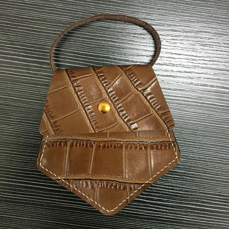 

WOONAM Handmade Purse Genuine Calf Leather Alligator Pattern Geometric Pentagon Coin Earphone Organiz er Wallet Kids Bag WB970