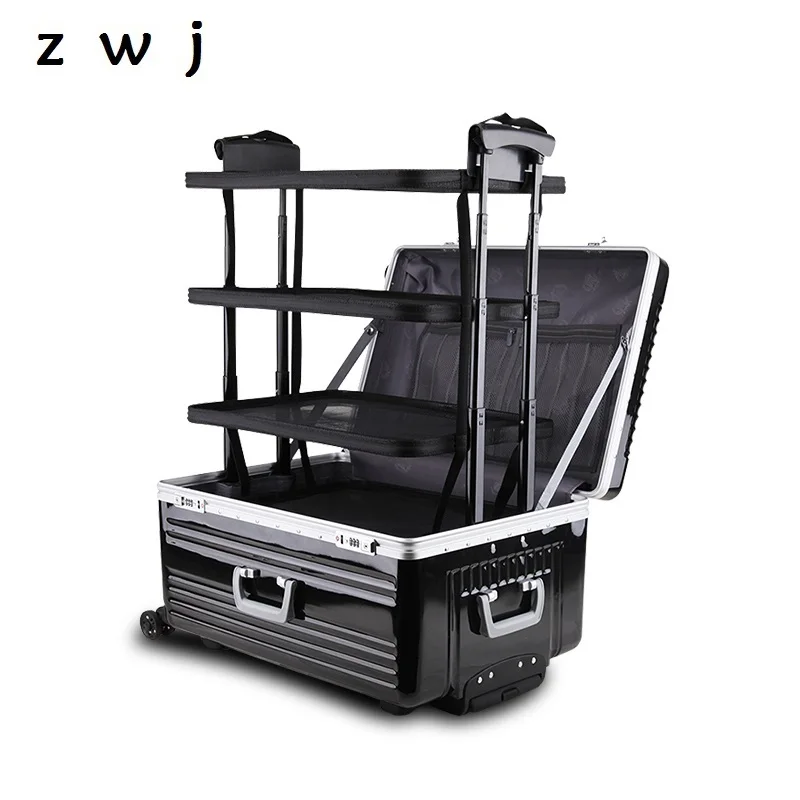 

26 inch Aluminum Frame Rolling Luggage Suitcases on Wheel Pull Rod Box Spinner Multifunction Three-tier space Travel Bag