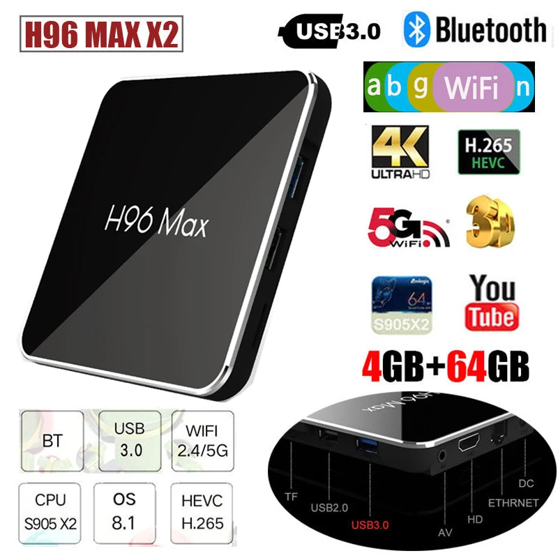 H96 Max X2 4 K ТВ коробка Android 8 1 ram Гб rom 64 2 4G Wi-Fi 5 ГГц Amlogic S905X2 ядра Bluetooth смарт-H.265 Media Player |