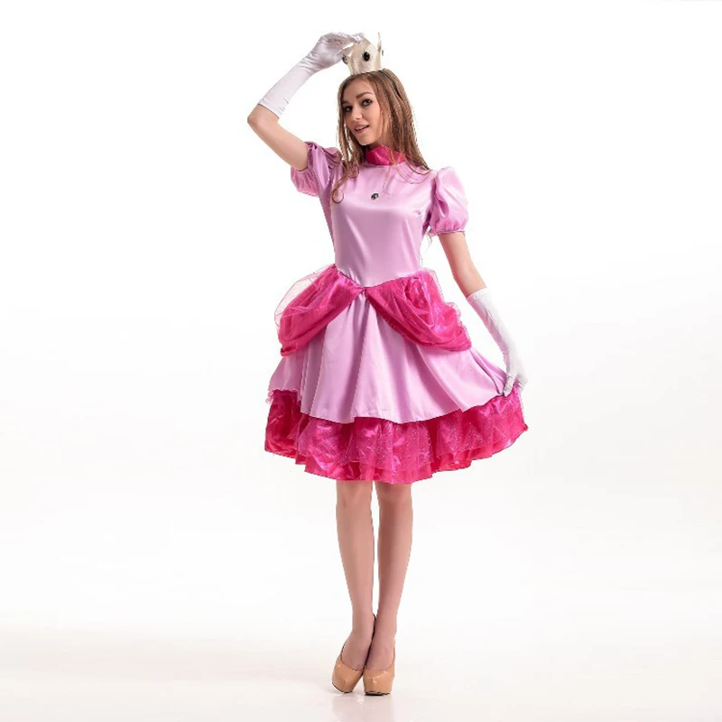Роскошный взрослый женский аниме розовый персиковый цельнокроеный приталенный костюм супер Марио сладкий принцесса персик косплей фантазийный костюм