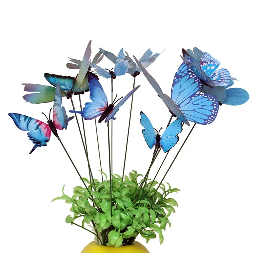 

12pcs Simulation Butterfly Rod Flowerpot Vase Gardening Bonsai Green Plant Decoration Wire Plunger Red Blue Yellow Green Purple