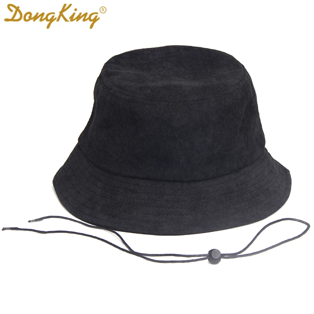 

DongKing Big Size Bucket Hats Windproof String Hat Big Large Head Black Corduroy Bucket Hat Top Quality Corduroy Pig Nose Buckle