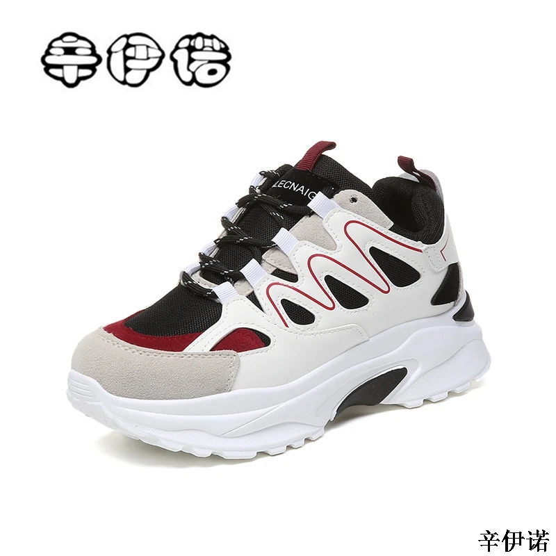 

New Designer Leather Mesh Women's Platform Sneakers 2018 Fashion Women White Black Dad Shoes Woman Casual Chunky Footwear 35-40