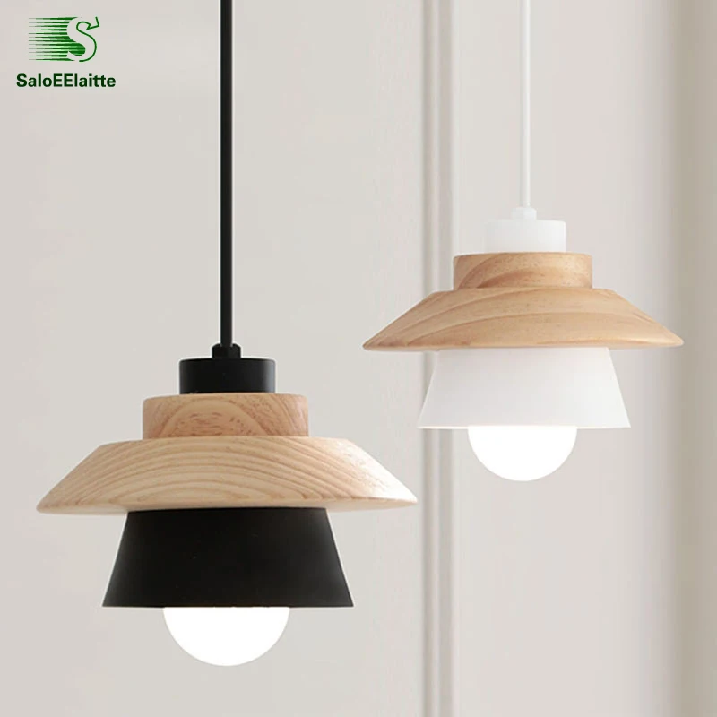 

2pcs/Lot Nordic Simple Solid Wood Led Pendant Light Metal Dining Room Led Pendant Lamp Bar/Loft Led Hanging Lights Fixtures