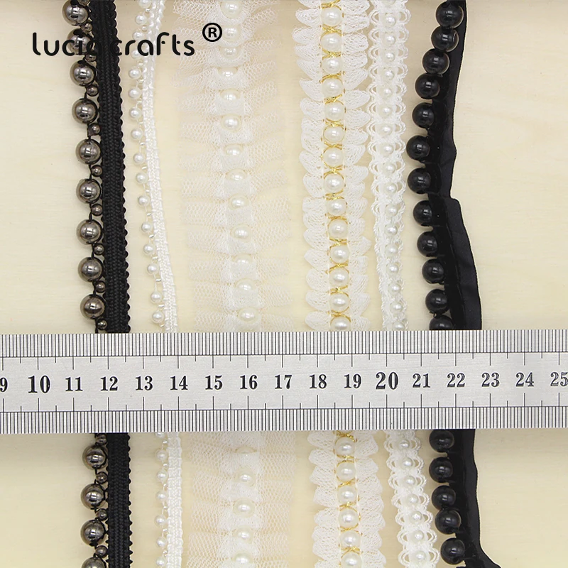 Lucia crafts 1 ярд/Лот Белый/черный вышитый бисером кружевной отделкой Лента ткань лента DIY воротник швейная одежда головной убор материалы N0301