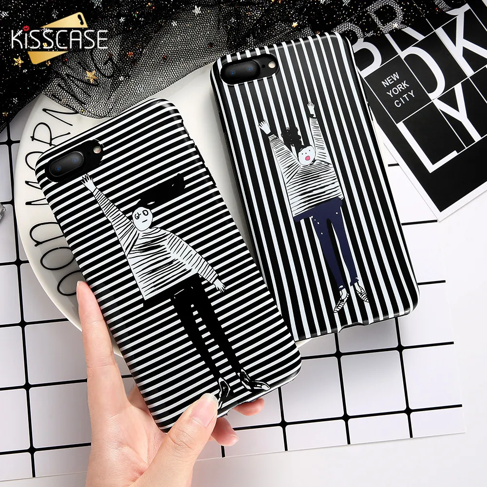 Kisscase Case черный и белый простой классический Чехол для iPhone 7 6 6s 8 Plus девчушки