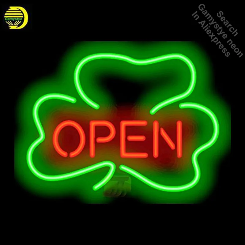 Neon Signs for Shamrock Open Handcrafted New Business Art Neon Bulbs sign Glass Tube Decorate Wall Wholesale Sign dropshipping Neon Signs for Shamrock Open Handcrafted New Business Art Neon Bulbs sign Glass Tube Decorate Wall Wholesale Sign dropshipping