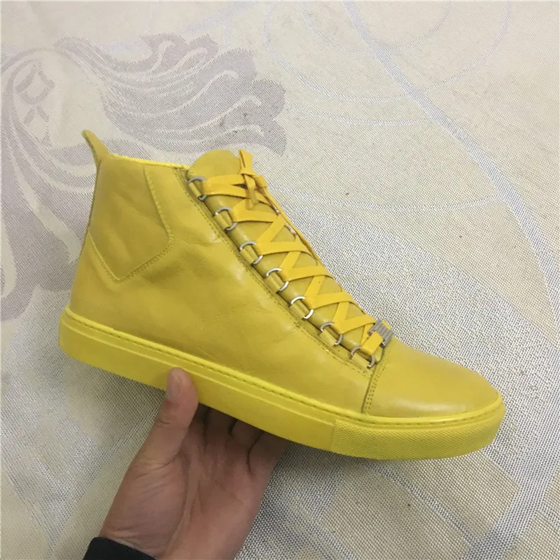 

2019 genuine leather luxury Flat Casual Shoes For Men yellow red Design Sneakers shoes High Top Shoes 38-46