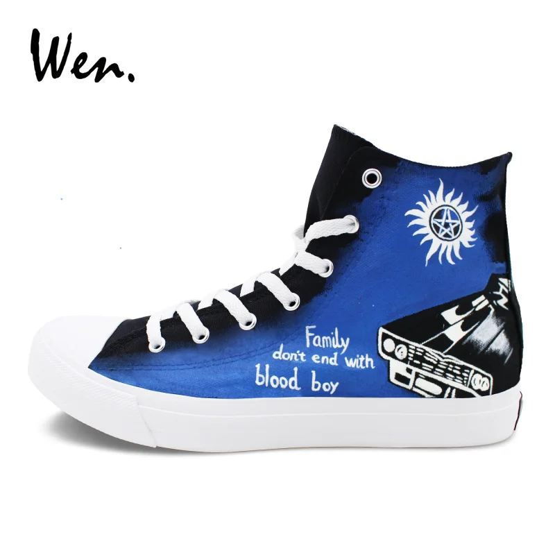 

Wen High Top Hand Painted Canvas Shoes Men Women Sneakers Design Supernatural Graffiti Skateboarding Flats