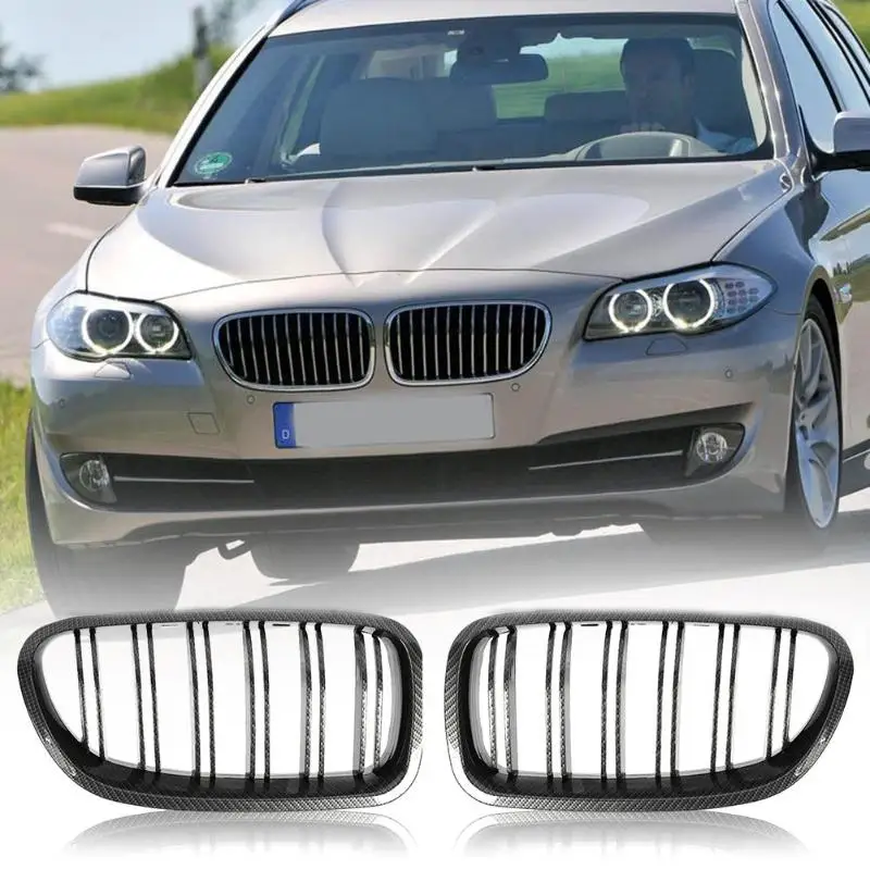

2pcs Carbon Fiber Look Front Kidney Grille Grill For BMW F10 Sedan 2011-2016 F11 Touring