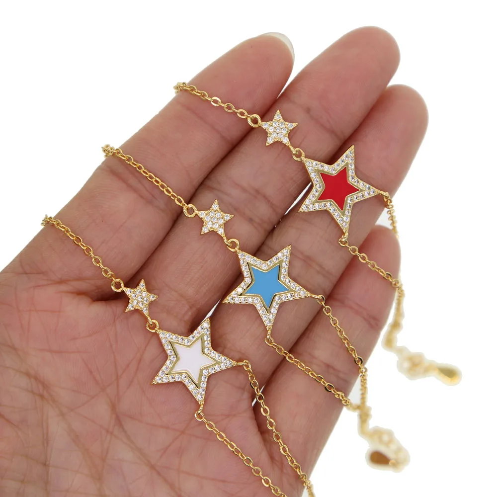 Белый Синий Красный Эмаль Звезда cz Звезда Шарм Дизайн Золото Заполненные Высокое качество для женщин леди ювелирные изделия браслет
