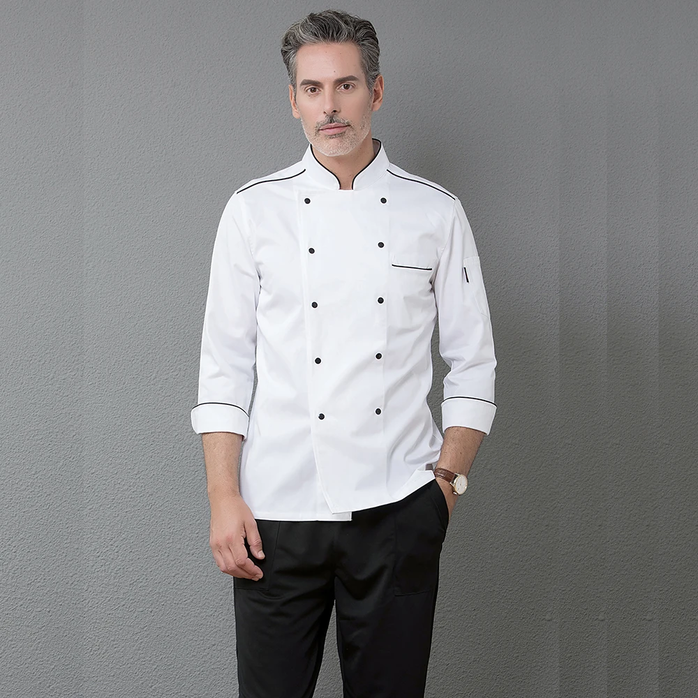 Long Sleeve Chef Coat Unisex Work Jacket Black Grey Kitchen Uniforms