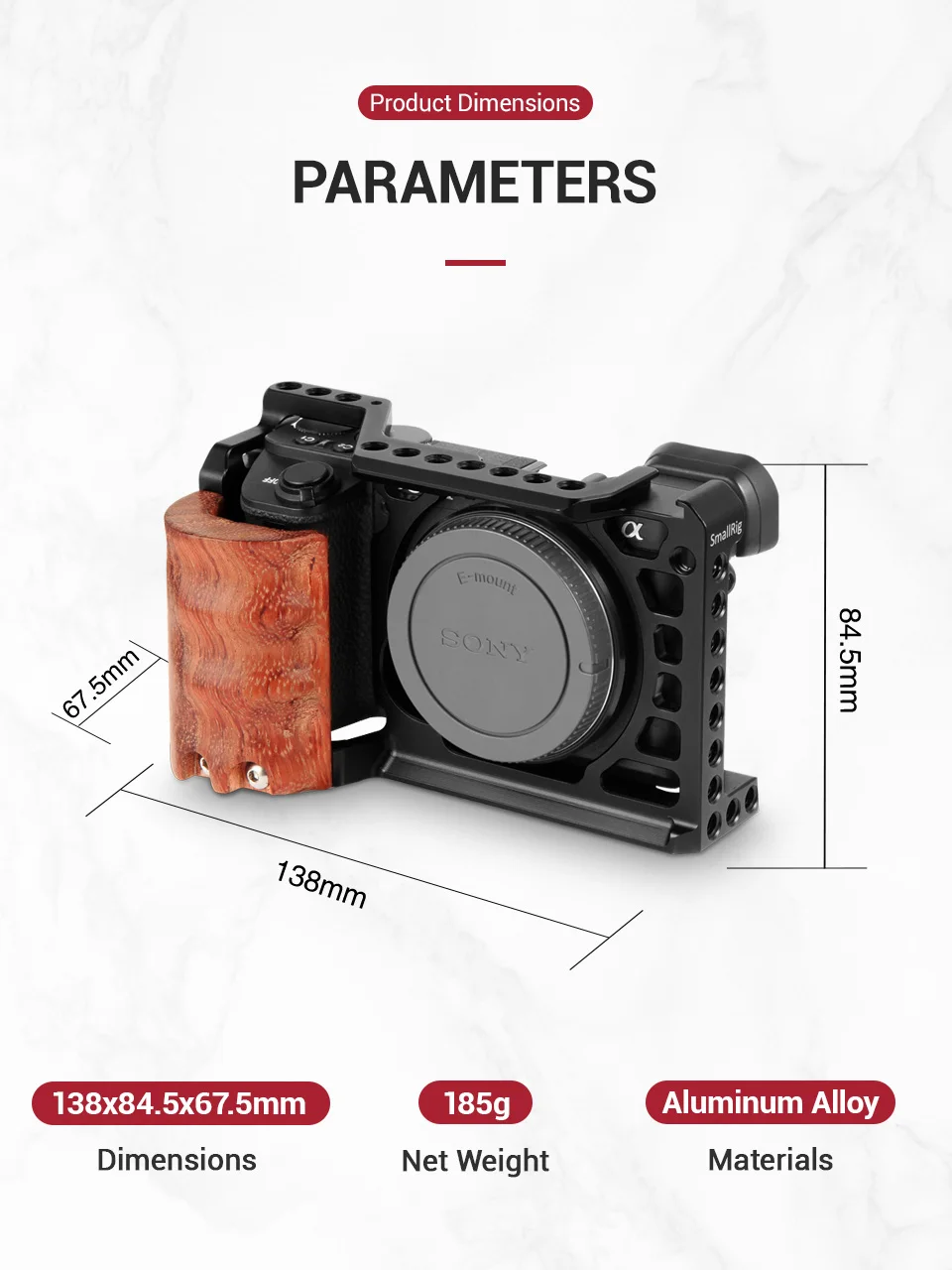 SmallRig A6500 клетка с деревянной рукояткой для sony Alpha A6500/ILCE-6500 клетка для камеры быстросъемный монтажный комплект-2097