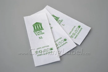 

Custom printed labels 100% cutton for clothing, bags etc.., green logo and composition care label, satin label, cut in piece