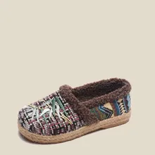 Повседневное с вышивкой; женская хлопковая обувь; осенне-зимние ботинки, утепленные, без каблука, большие размеры, новинка, классика, ретро, Национальный стиль