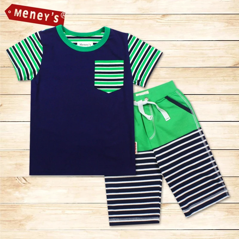 

Meney's T-shirt&Pants Set Kids Cotton Summer Suit Striped Children's Casual Clothes O-Neck Baby Boys Clothes Set