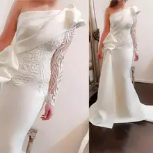 Чисто белые вечерние наряды vestido longo festa одно плечо вечерные платья с кружевами и аппликациями Русалка вечернее платье блестящее рукава avondjurk