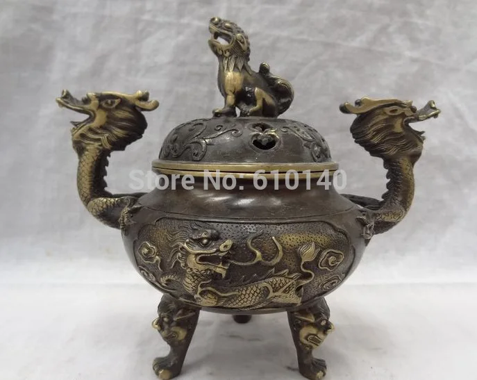 

Tibet Bronze Dragon Head Kylin Lion Deer Statue Chinese Incense Burner Censer