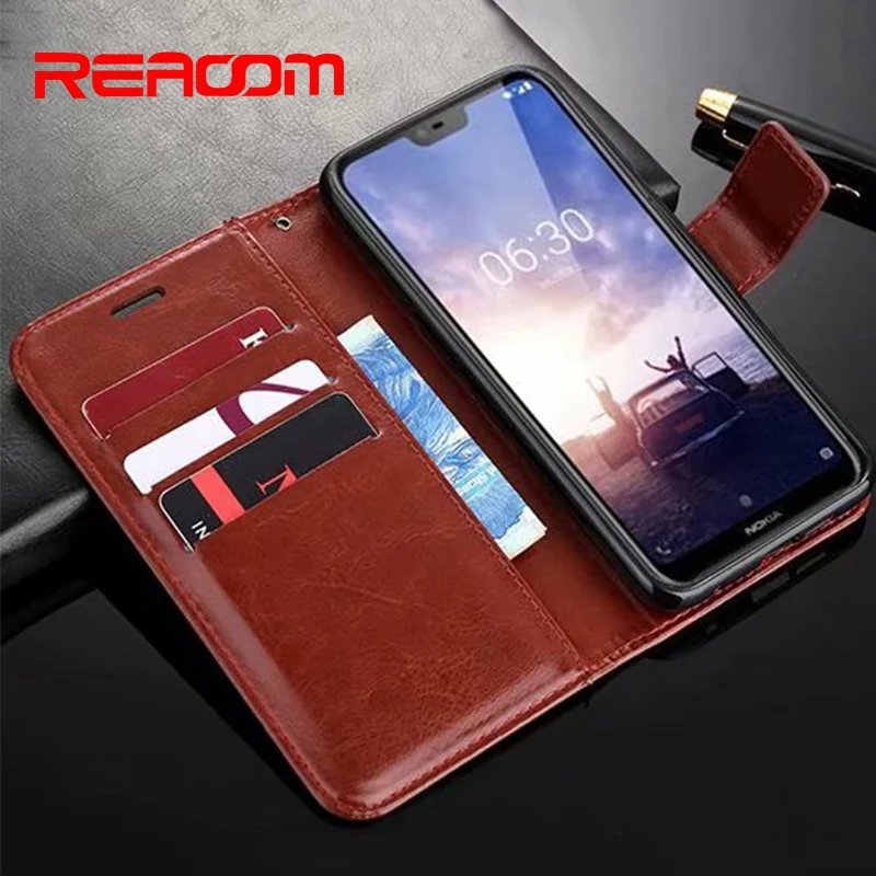 Reaoom PU Leather Phone Case for Nokia X6 7 Back Cover Funda Coque Luxury Card Pocket TPU Wallet Flip Cases | Мобильные телефоны и