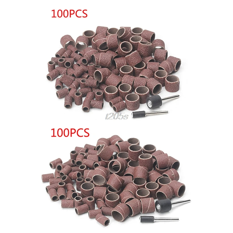 100 Pcs 1/2 "และ1/4" Sanding Bandแขนกลองชุดกระดาษทรายยาง2 Mandrels T16