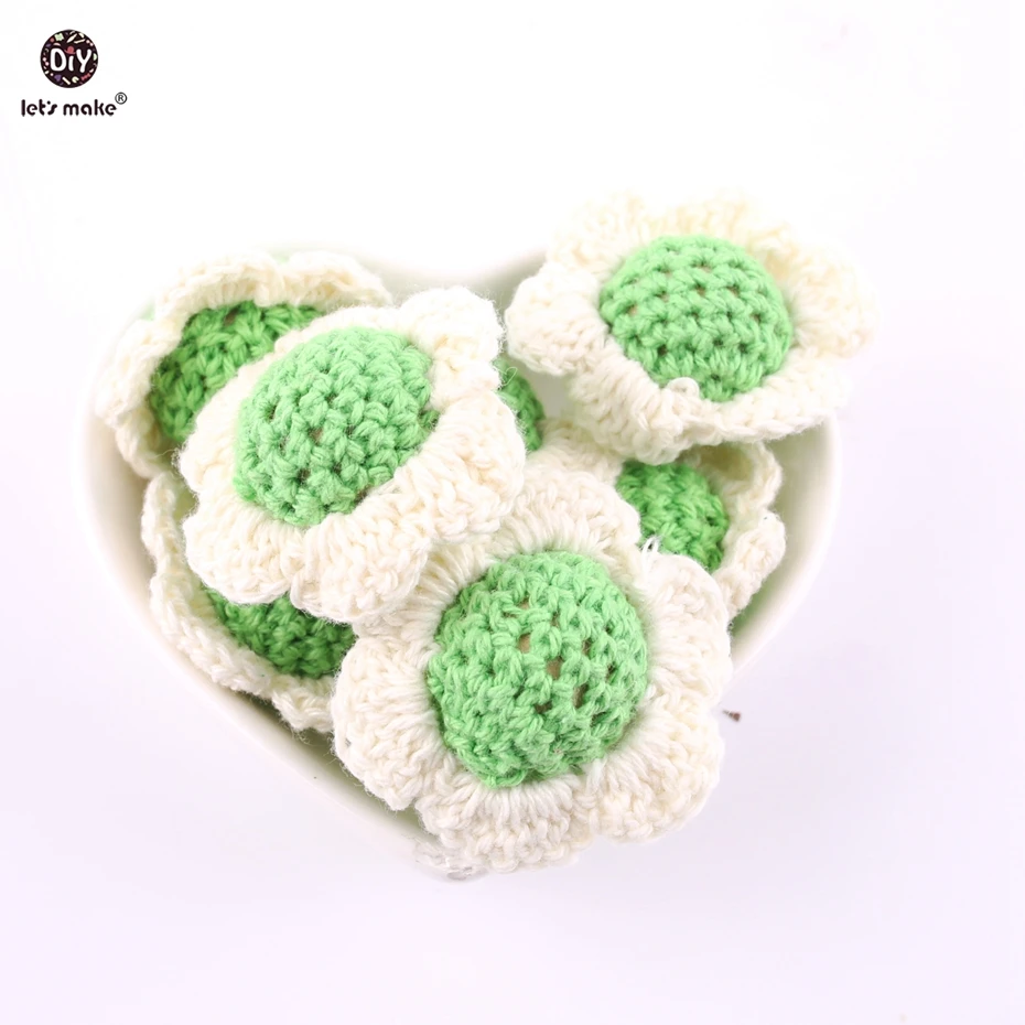 

Let's Make 2pcs BPA Free Wooden Beads Can Chew Crochet Flower Green And Milky Color DIY Bracelets Baby Teether
