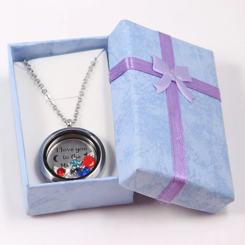 

30mm Stainless Steel Floating Locket +I Love To The Moon Back Plate+Charms+50cm Chain+Gift Box For Best Gift For Valentine's Day