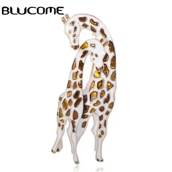 

Blucome Fashion Lovely Brown Spot Giraffe Family Shape Brooch Enamel Brooches Pin For Children Scarf Coat Collar Bag Accessories