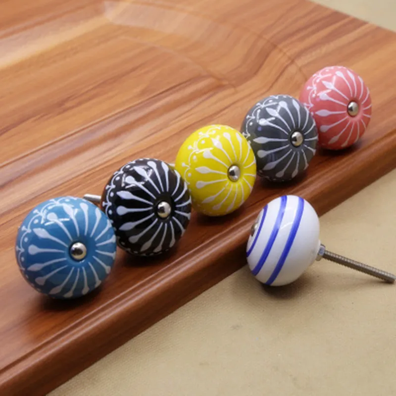 

1PC Ceramic Knob / Dresser Knobs White Blue Cabinet Pulls Knobs / Unique Kitchen Door Handle Knob Furniture Hardware