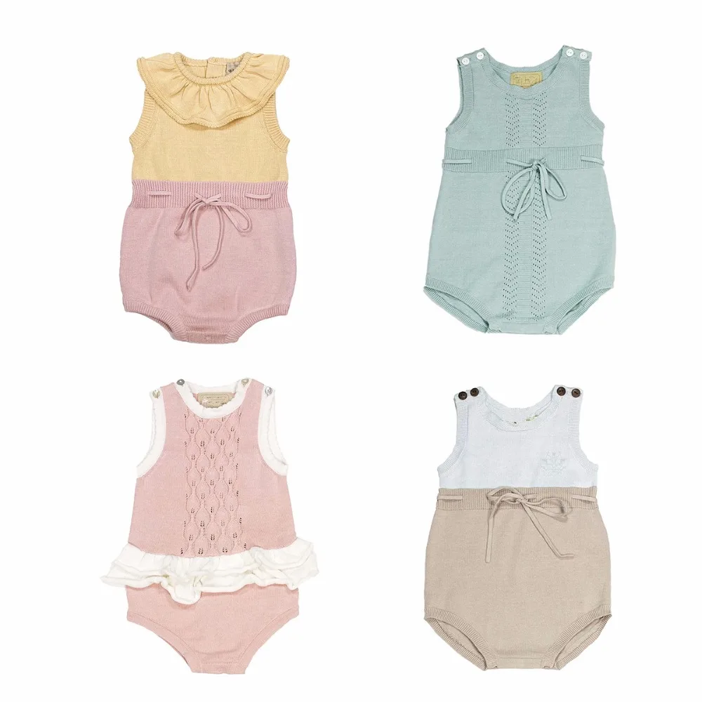 

New Baby European Style Knit Bodysuit Summer New Born Baby Clothes Beautiful Toddler Cotton Jumpsuit For Girls