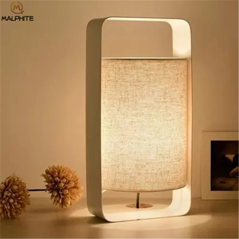 

Modern Linen Table Lamp Abajurs Golden Iron Home Decor Lamps Table Fabric Bedroom Nightstand Lamp Luminaire Table Light