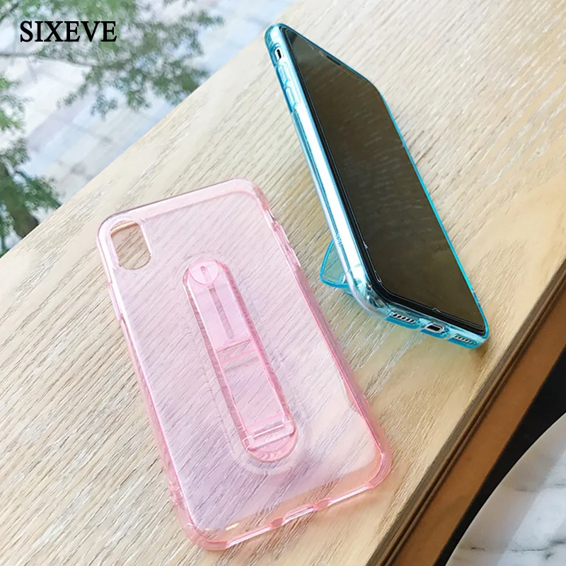 

SIXEVE Cute Transparent Bracket Phone Case For iPhone 7 8 6 6S Plus X Stand Soft Silicone Shockproof For iPhone 10 5 5S SE Cover