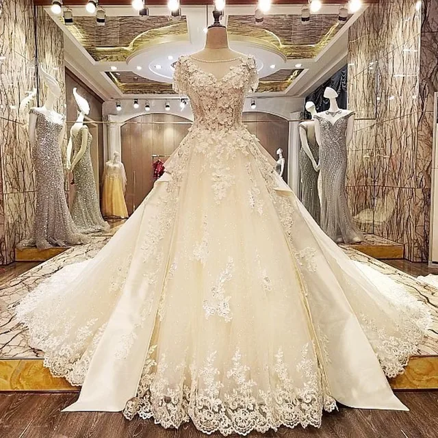 Hot Sale Luxury Soft Tulle flowers Cap Sleeve Lace Beads Crystal Beaded