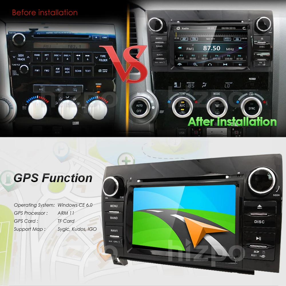 Clearance HIZPO 2 Din Touch screen 7" Car DVD player for Toyota Tundra 2007-2013 Toyota Sequoia 2008-2014  GPS SD USB  DVR Free Camera 2