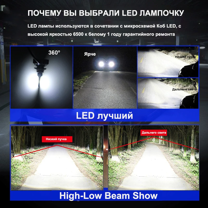 Hillpow автомобилей головной светильник H7 светодиодный H4 светодиодный H1 H11 H3 H13 H27 880 9006 9007 72 Вт 6500K 12V Авто 1860 чип туман светильник лампочка