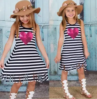 

5pcs/lot Girls Clothes Dresses Kids Dress striped heart love tassel sleeveless Girls Toddler Girl Dresses 2-7T sylvia sis