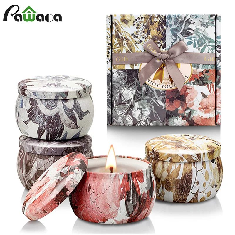 

4PCS/Set Freesia Lavender Rosemary French Vanilla Candles Tin Can Fragrance Handmade Scented Candle Gift Wedding Home Decoration