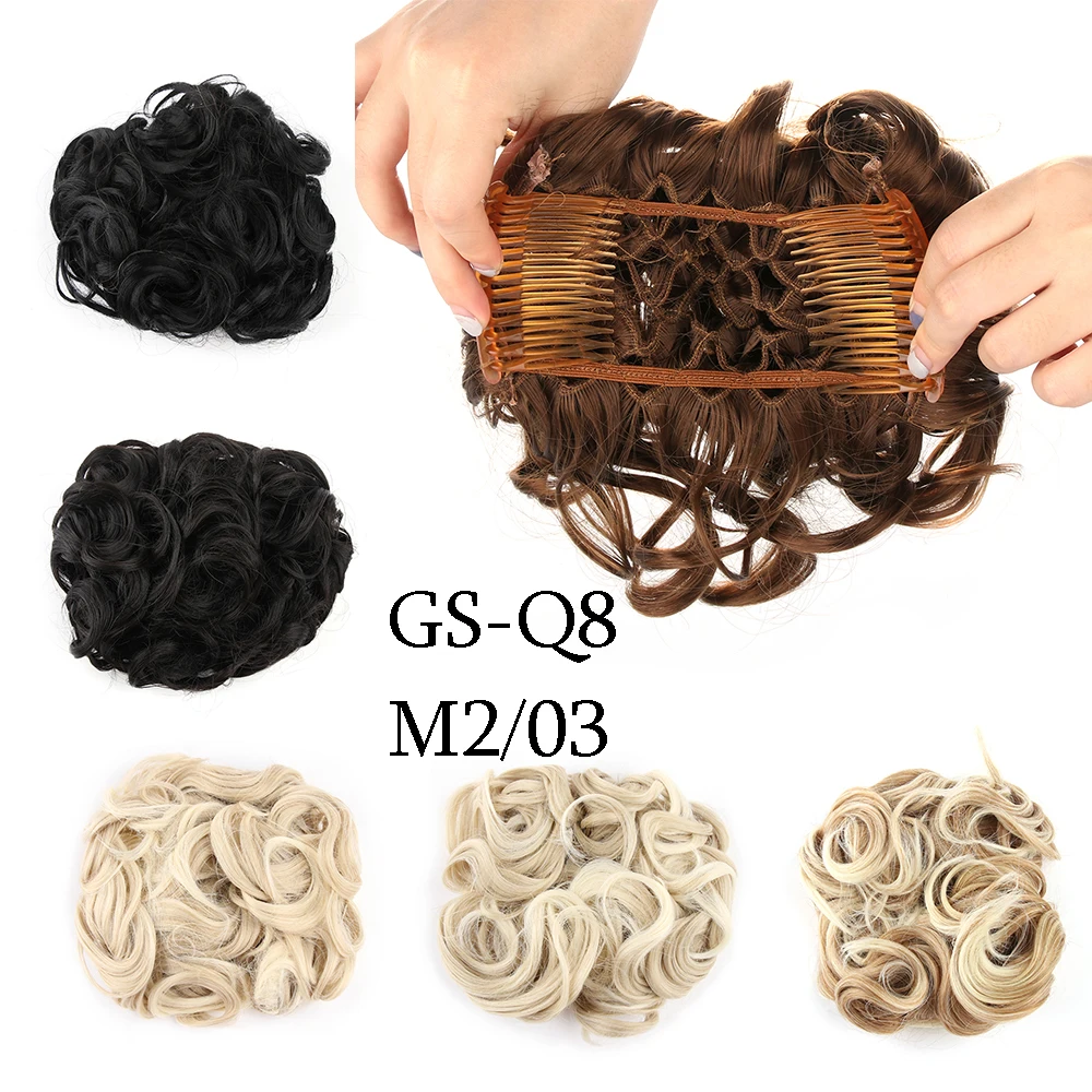

9 Colors Woman Easy Clip In Big Hair Bun Chignon Two Plastic Comb Curly Synthetic Hair Ponytail Extensions Bridal styling tools