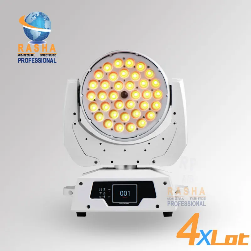 

4X Rasha Arrival 36pcs*18W 6in1 RGBAW+UV Zoom LED Moving Head Wash With Touch Screen LCD Diplay,DMX IN&Out, Powercon 110-240V