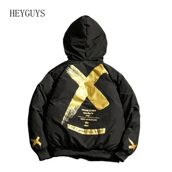 

NAGRI 2020 New Winter Japanese Harajuku Hooded Thick Parkas Jackets Coats Men Printed Hip Hop Streetwear BF Oversized Men Parka
