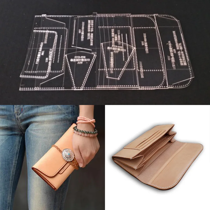 

Diy layout sai fu ong wallet handbag Cutting acrylic pattern handmade leather template Stencil leather craft tools 19x10.5cm